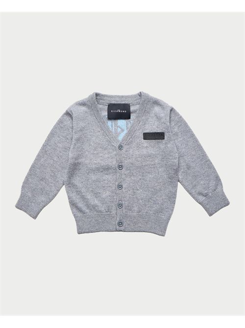 John Richmond grey baby cardigan with logo plaque JOHN RICHMOND | RIA25010CDGREY STEEL